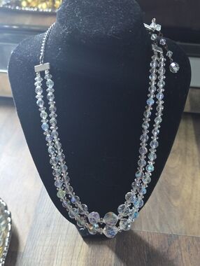Vintage Iridescent Crystal Multi-Strand Necklace - Clear
